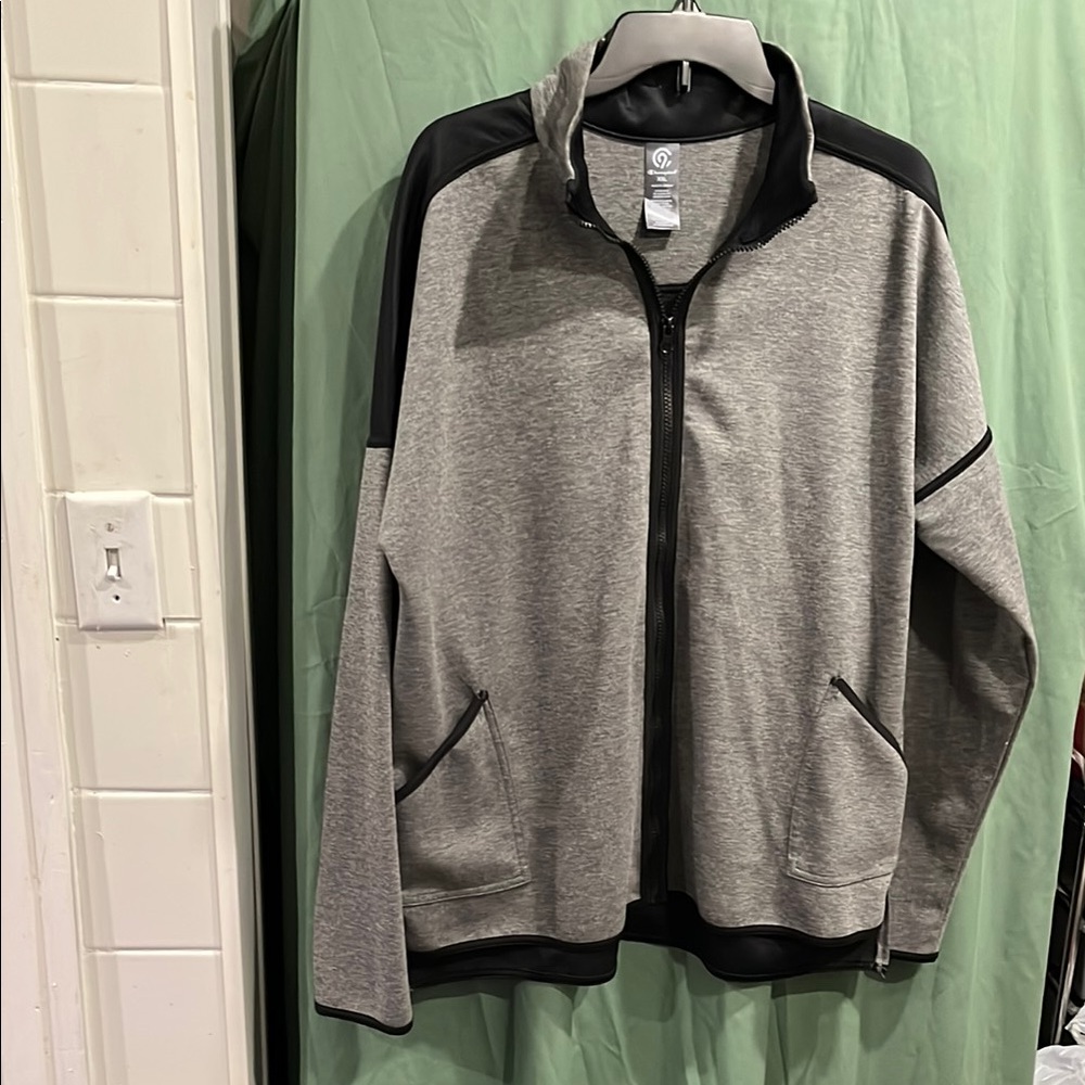 Men's Gray and Black Full-Zip Sweater